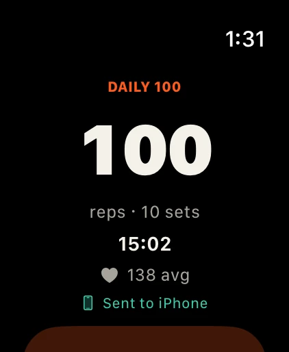 Session summary: 100 reps in 10 sets